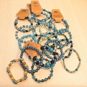 Blue Tone Beaded Bracelets Set Of 15 Boho